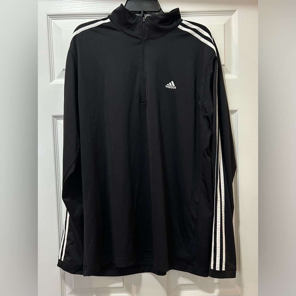 Adidas Men's Black Windbreaker with White Stripes